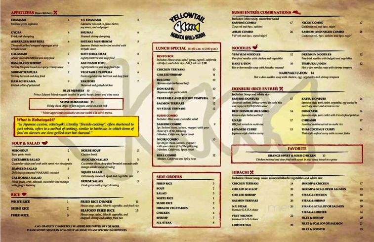 Yellowtail Robata Grill & Sushi - Clarksville, TN menu_pic
