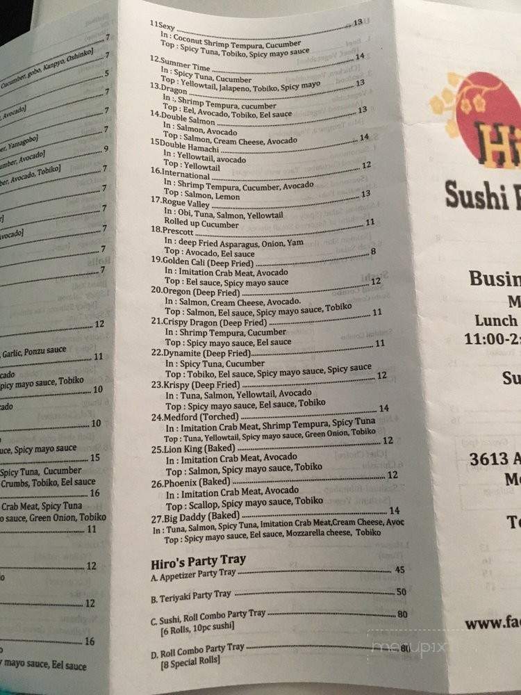 Hiro Sushi - Medford, OR menu_pic