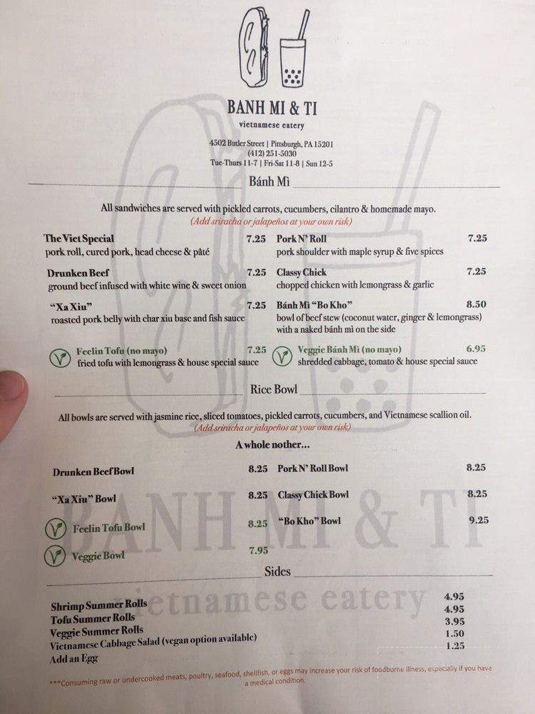Banh Mi & Ti - Pittsburgh, PA menu_pic