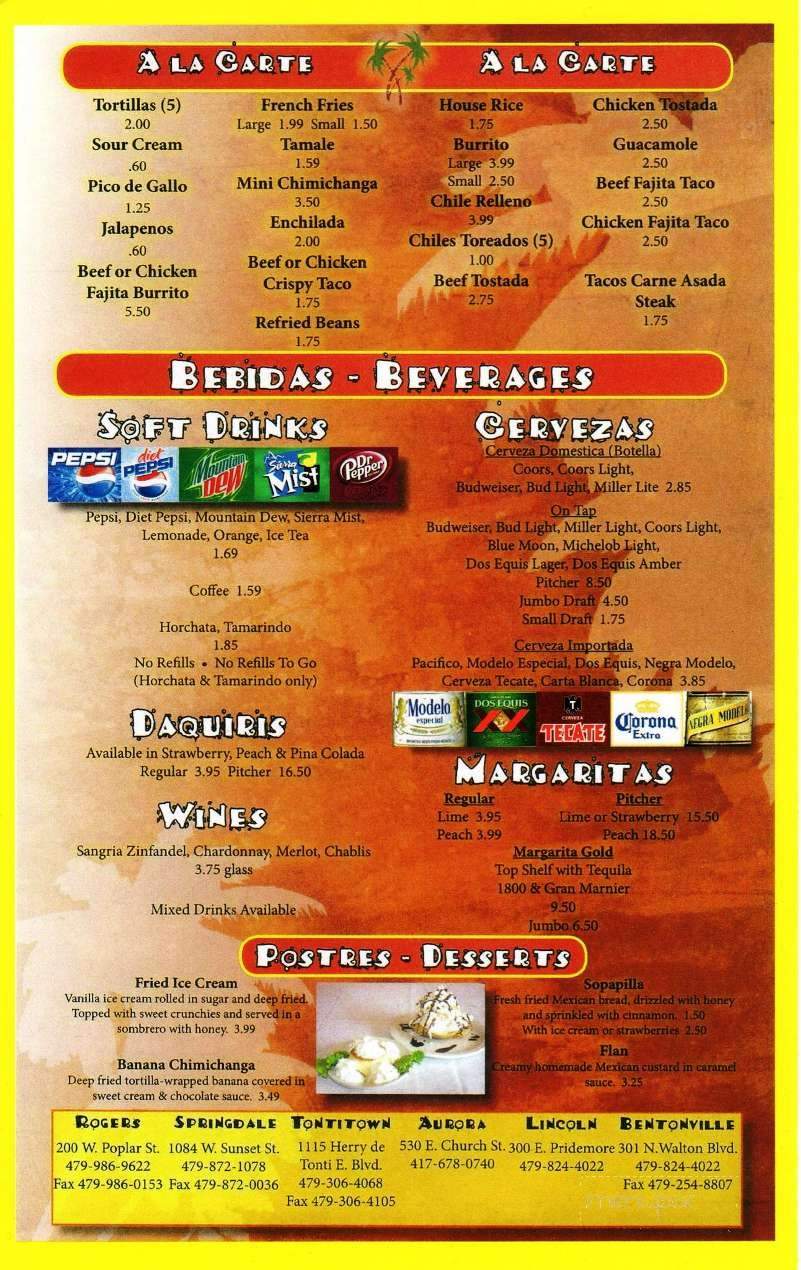 Las Palomas Mexican Restaurant - Centerton, AR menu_pic