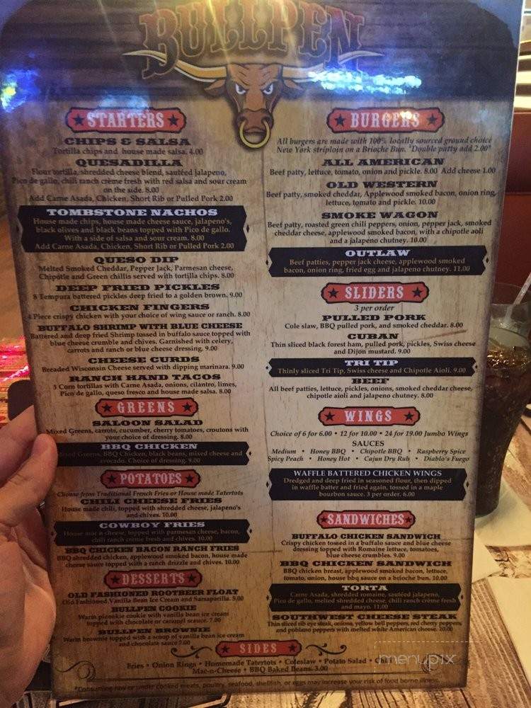 BullPen Bar n Grill - Mesa, AZ menu_pic