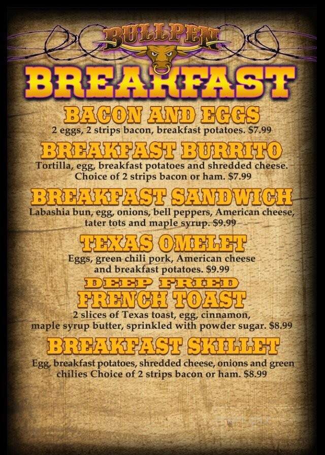 BullPen Bar n Grill - Mesa, AZ menu_pic