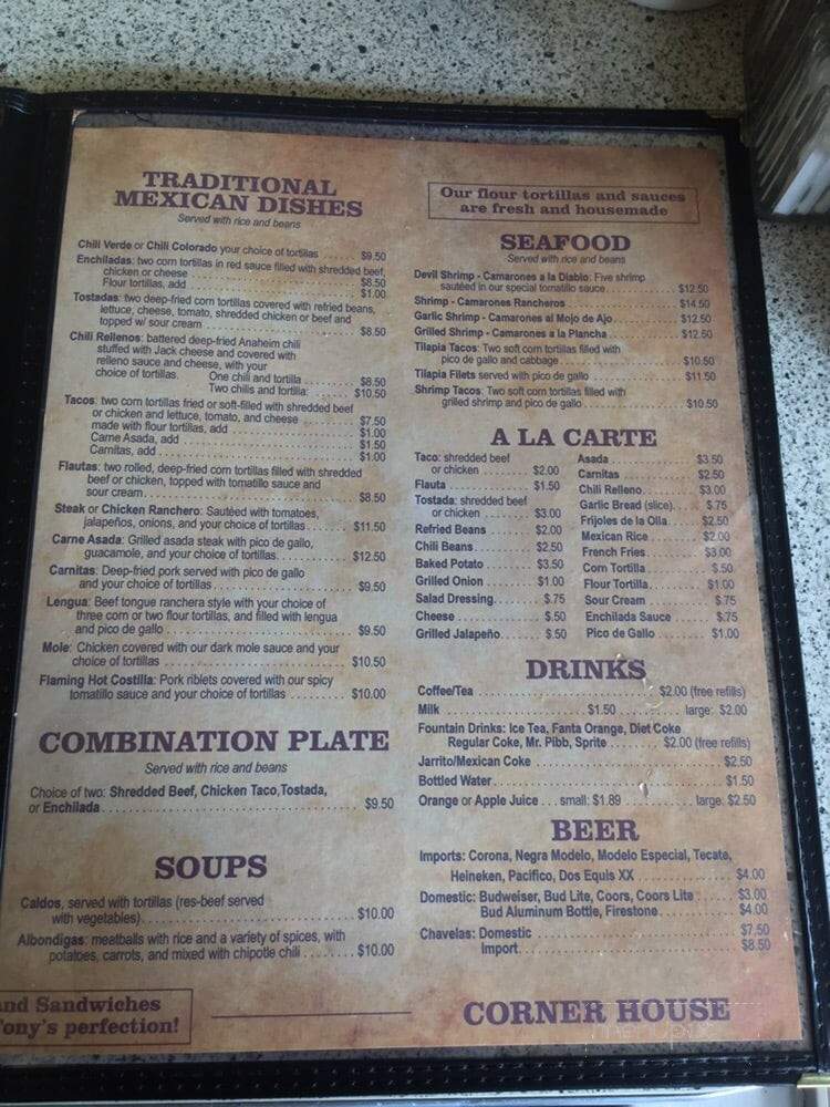 Corner House Restaurant - Soledad, CA menu_pic