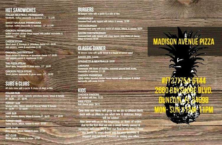Madison Avenue Pizza - Dunedin, FL menu_pic