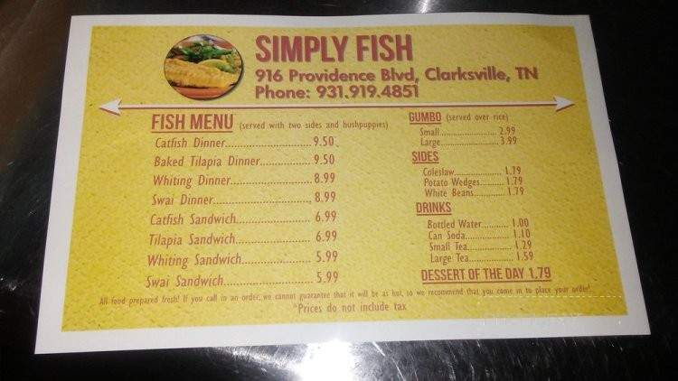 Simply Fish And Gumbo - Clarksville, TN menu_pic