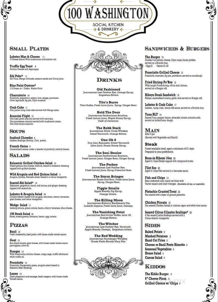 100 washington - Michigan City, IN menu_pic