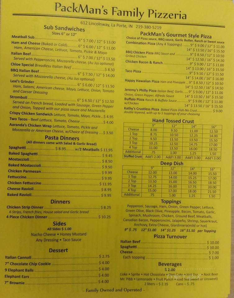 PackMan's Family Pizzeria - Michigan City, IN menu_pic