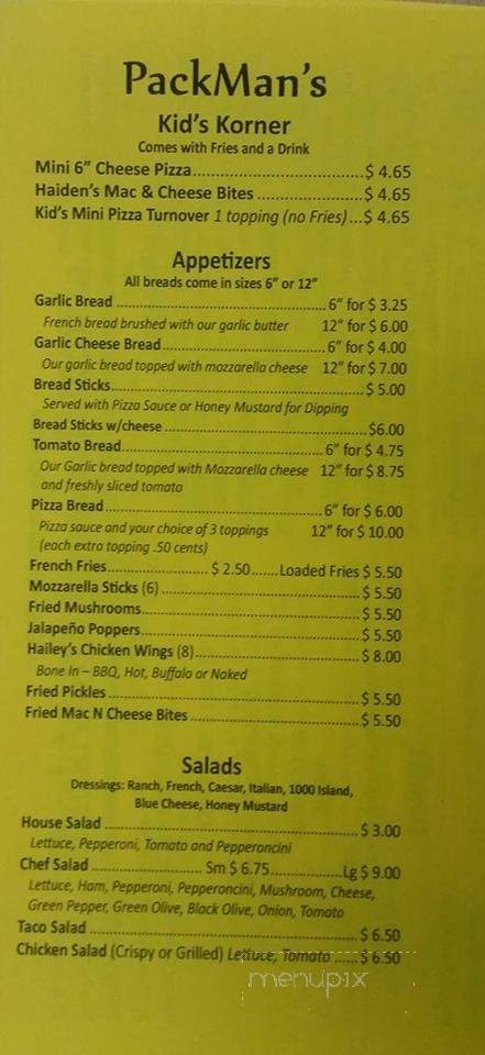 PackMan's Family Pizzeria - Michigan City, IN menu_pic