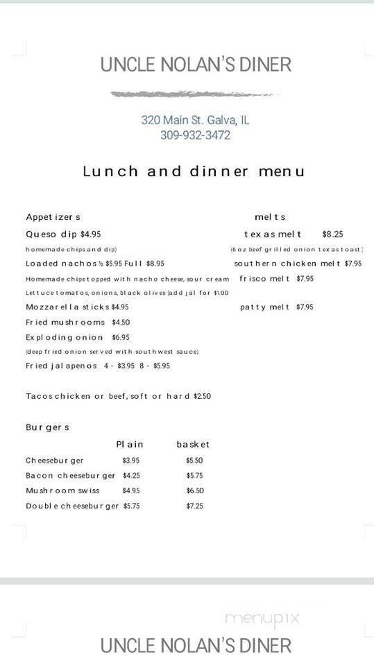 Uncle Nolan's Diner - Galva, IL menu_pic