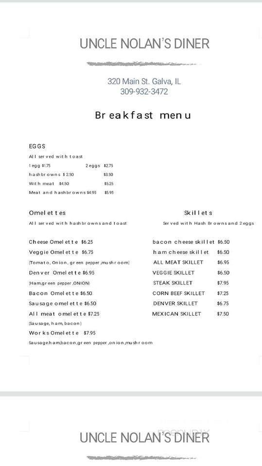 Uncle Nolan's Diner - Galva, IL menu_pic