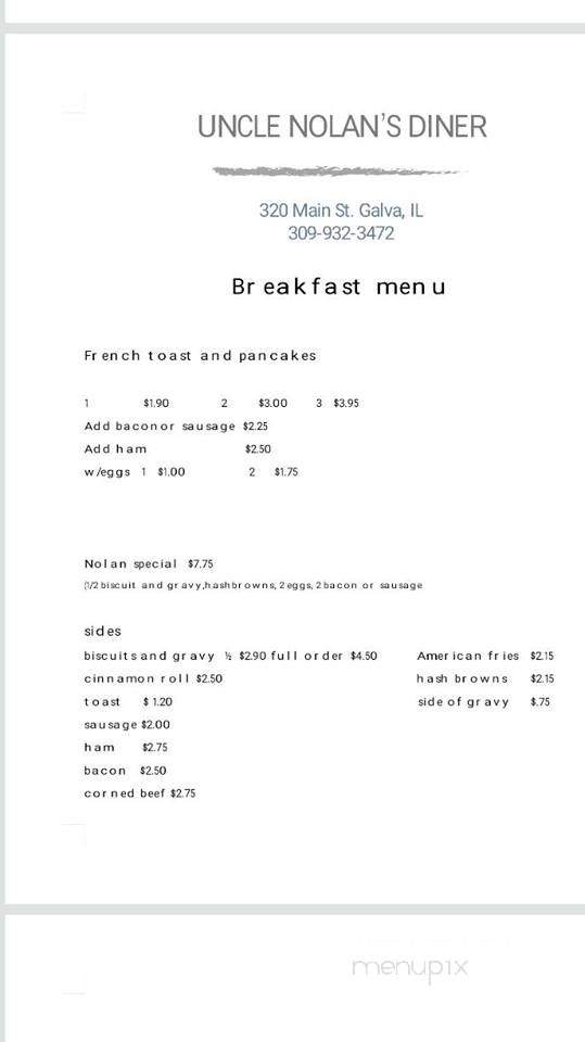 Uncle Nolan's Diner - Galva, IL menu_pic