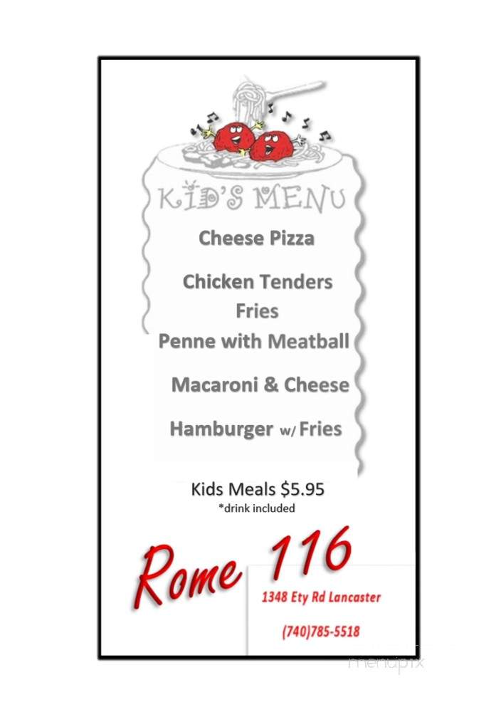 Rome 116 - Lancaster, OH menu_pic