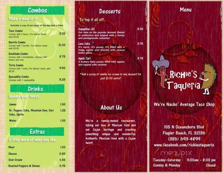 Richie's Taqueria - Flagler Beach, FL menu_pic