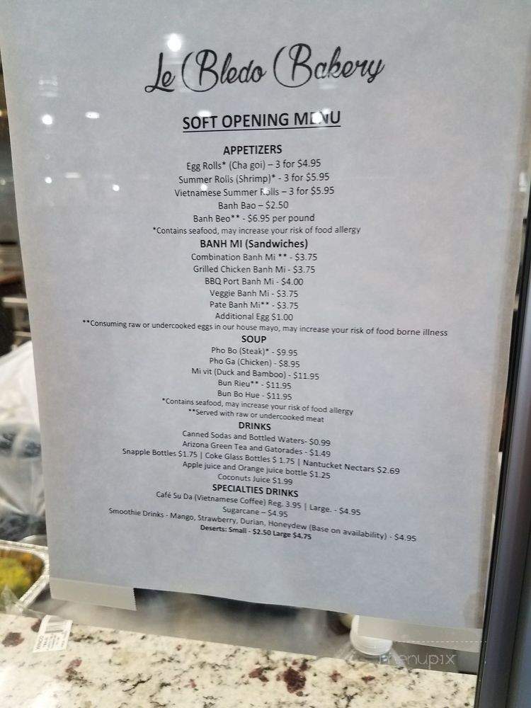 Le Bledo Dalat Bakery - Springfield, VA menu_pic