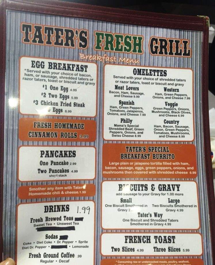 Taters Fresh Grill - Lowell, AR menu_pic
