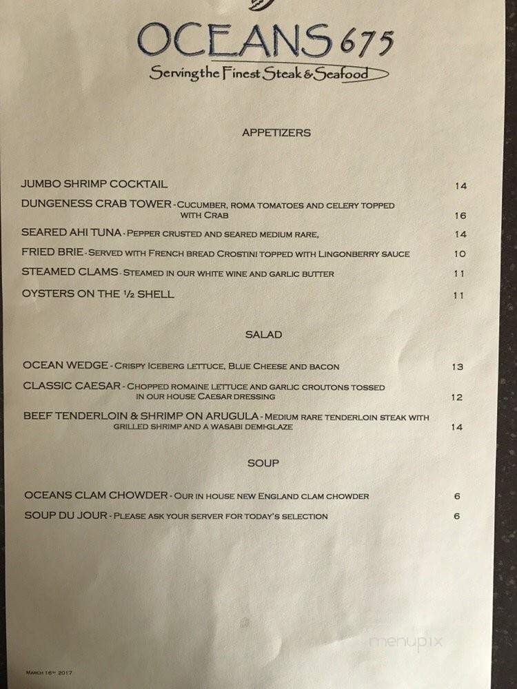 Oceans 675 - Crescent City, CA menu_pic