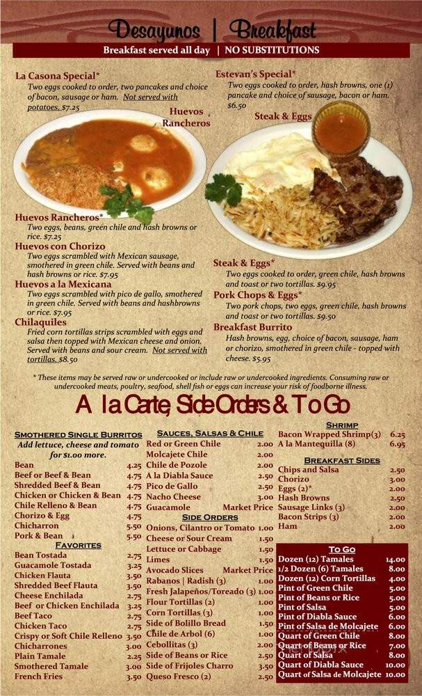 La Casona Del Mariachi - Erie, CO menu_pic