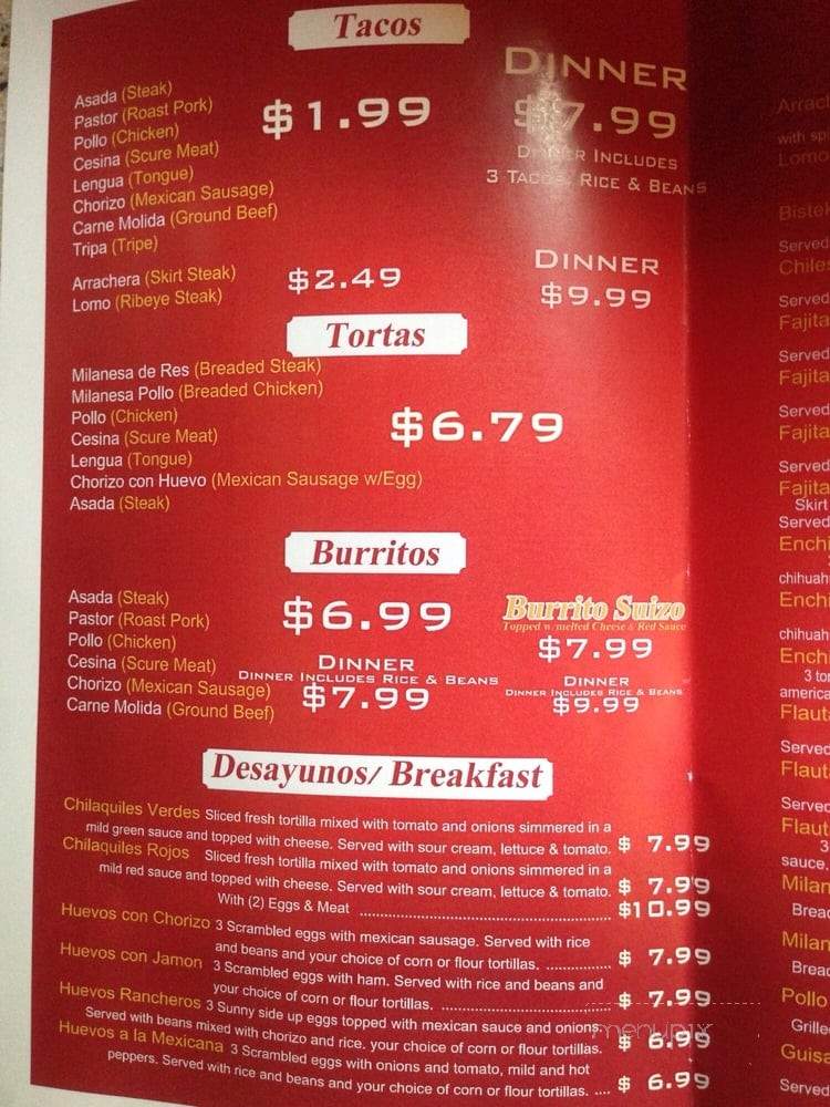Taqueria Villasenor - Grayslake, IL menu_pic