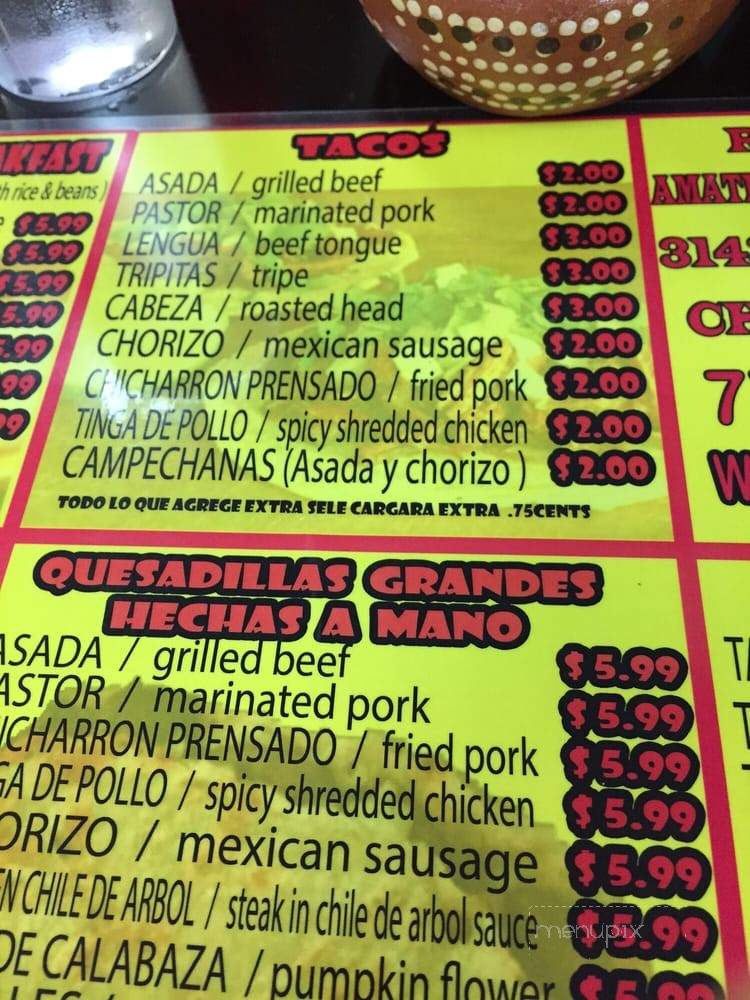 Amatepec Estado De Mexico - Chicago, IL menu_pic