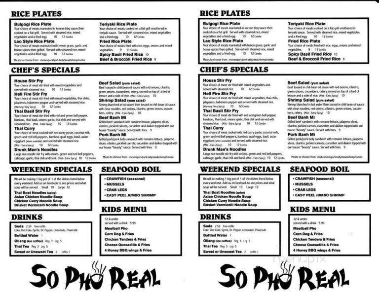 So Pho Real - Springdale, AR menu_pic