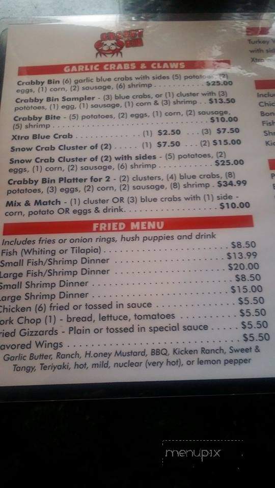 Crabby Bin - Kingsland, GA menu_pic