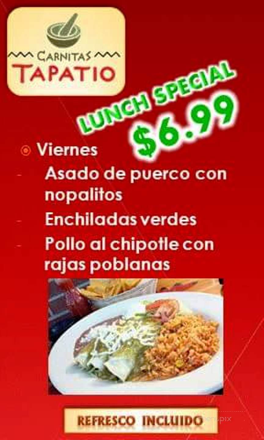 Menu of Carnitas Tapatio in Laredo, TX 78045