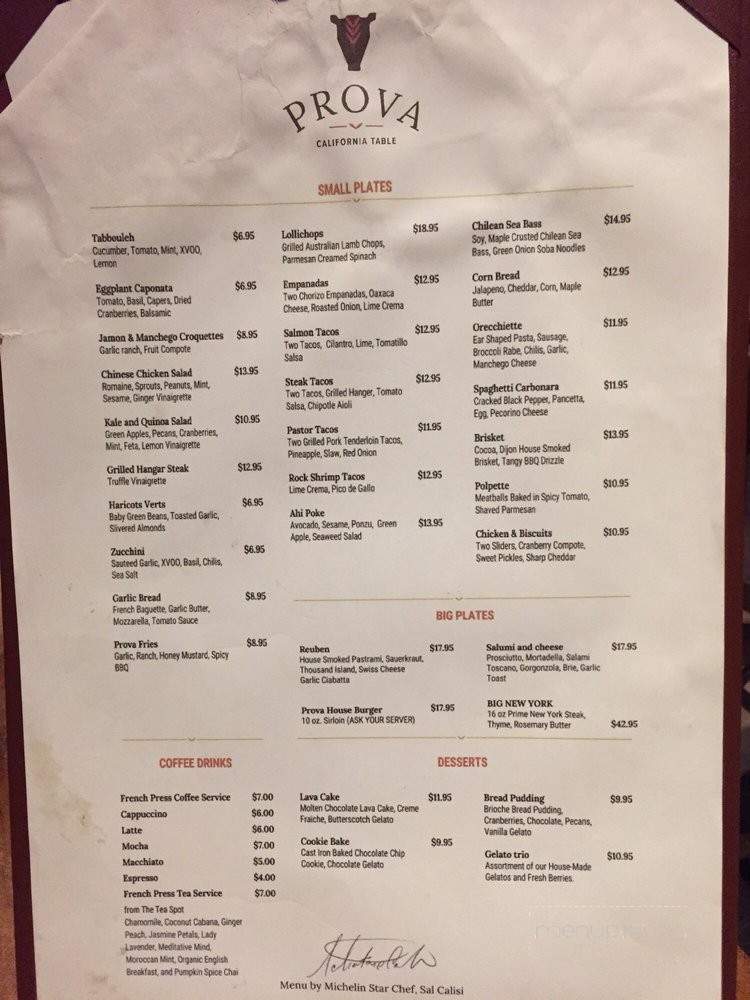 Prova California Table - Morgan Hill, CA menu_pic