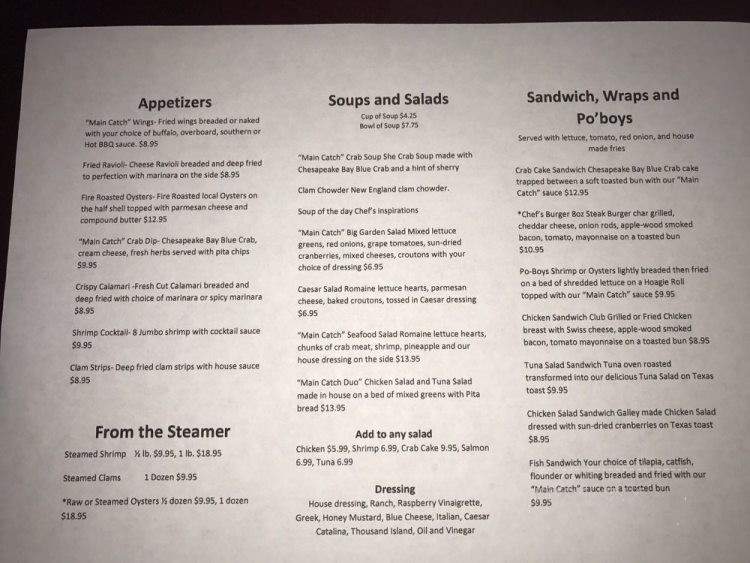 Main Catch Bar & Grill - Carrollton, VA menu_pic