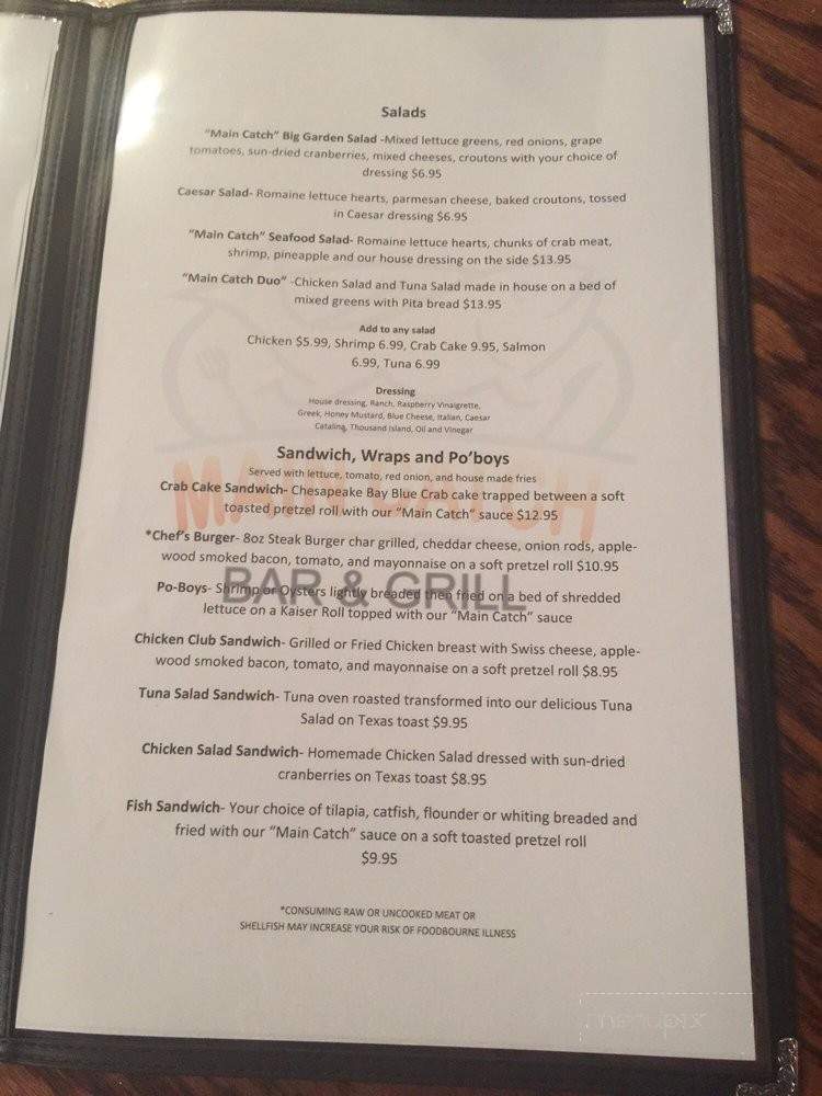 Main Catch Bar & Grill - Carrollton, VA menu_pic
