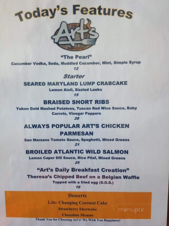 Art's Restaurant - Hull, MA menu_pic