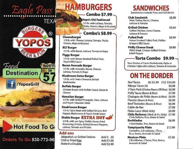 Online Menu Of Yopos Grill Eagle Pass Tx