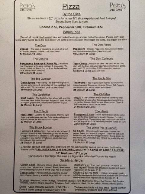 Pietro's Pizza Kauai - L?hue, HI menu_pic