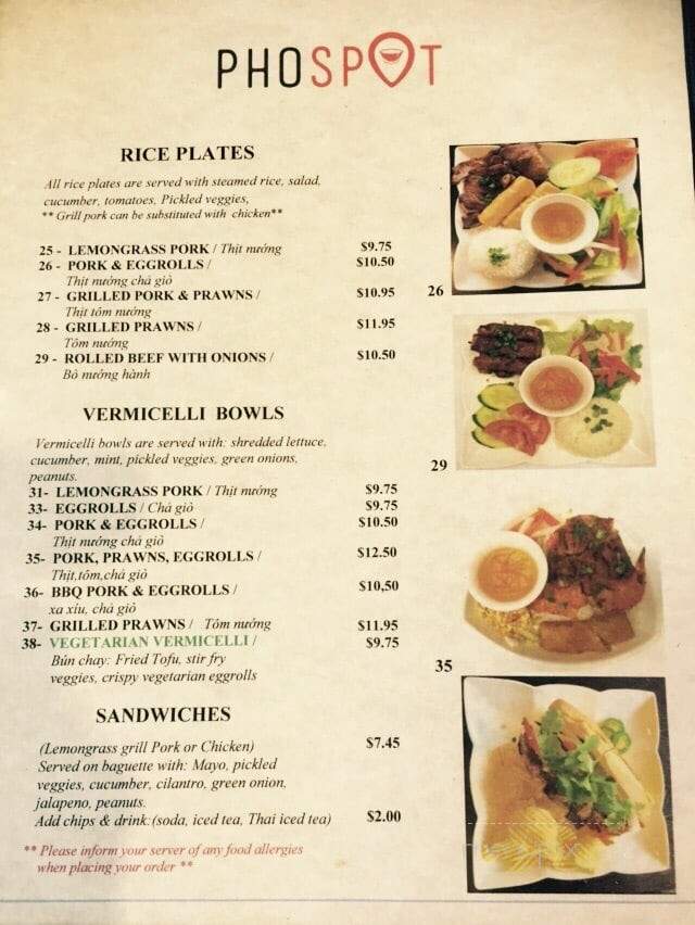 Pho Spot - Sunnyvale, CA menu_pic