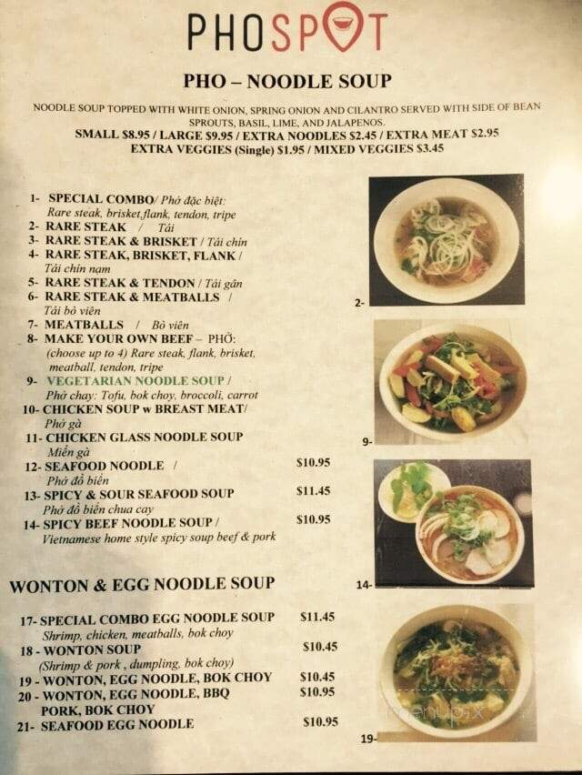 Pho Spot - Sunnyvale, CA menu_pic