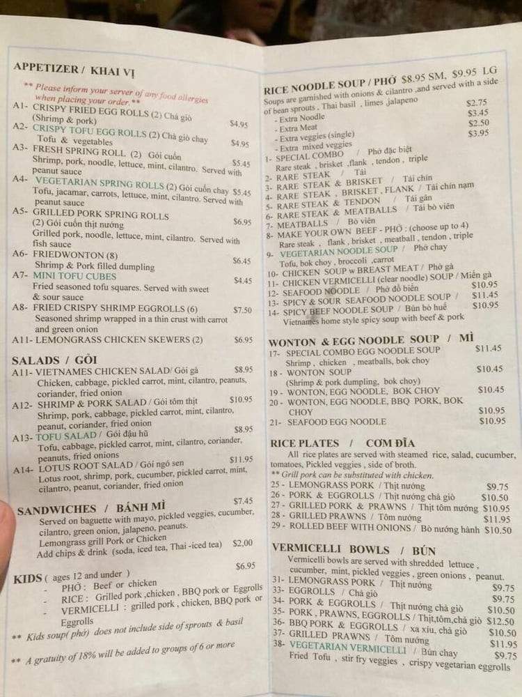Pho Spot - Sunnyvale, CA menu_pic
