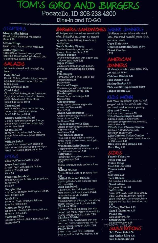 Tom's Gyros & Burgers - Idaho Falls, ID menu_pic
