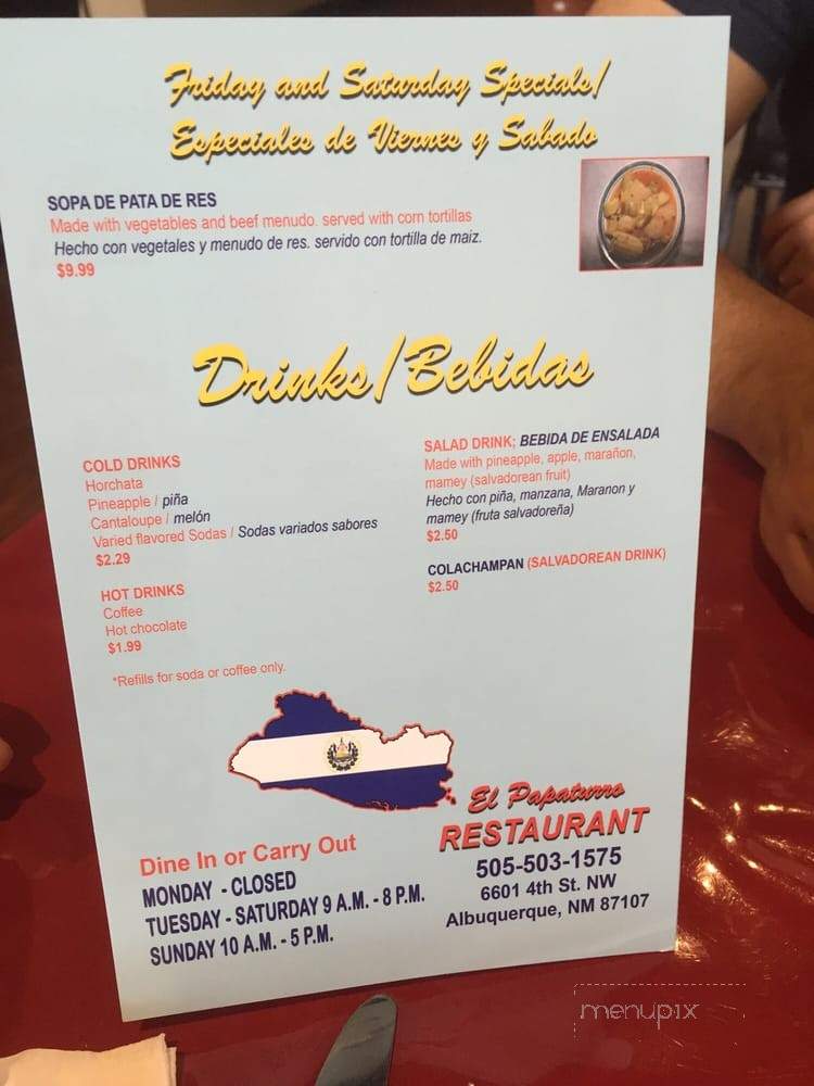 El Papaturro Restaurant - Albuquerque, NM menu_pic