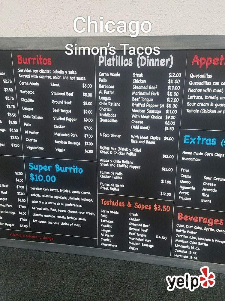 Simon's Tacos - Chicago, IL menu_pic