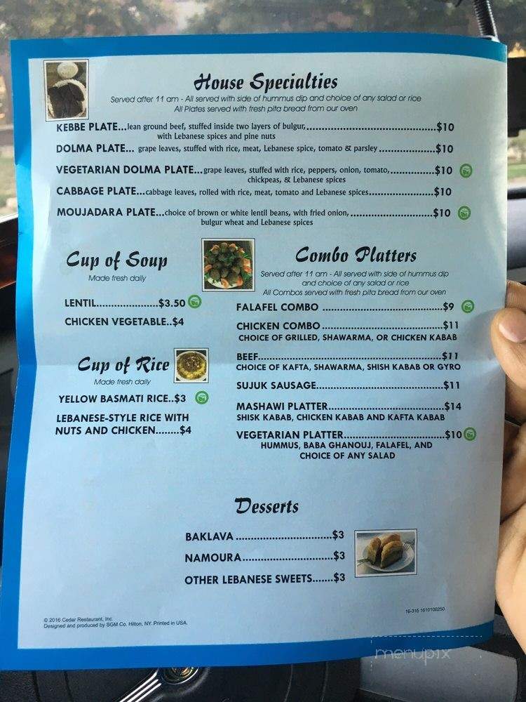 Cedar Mediterranean Restaurant - Rochester, NY menu_pic