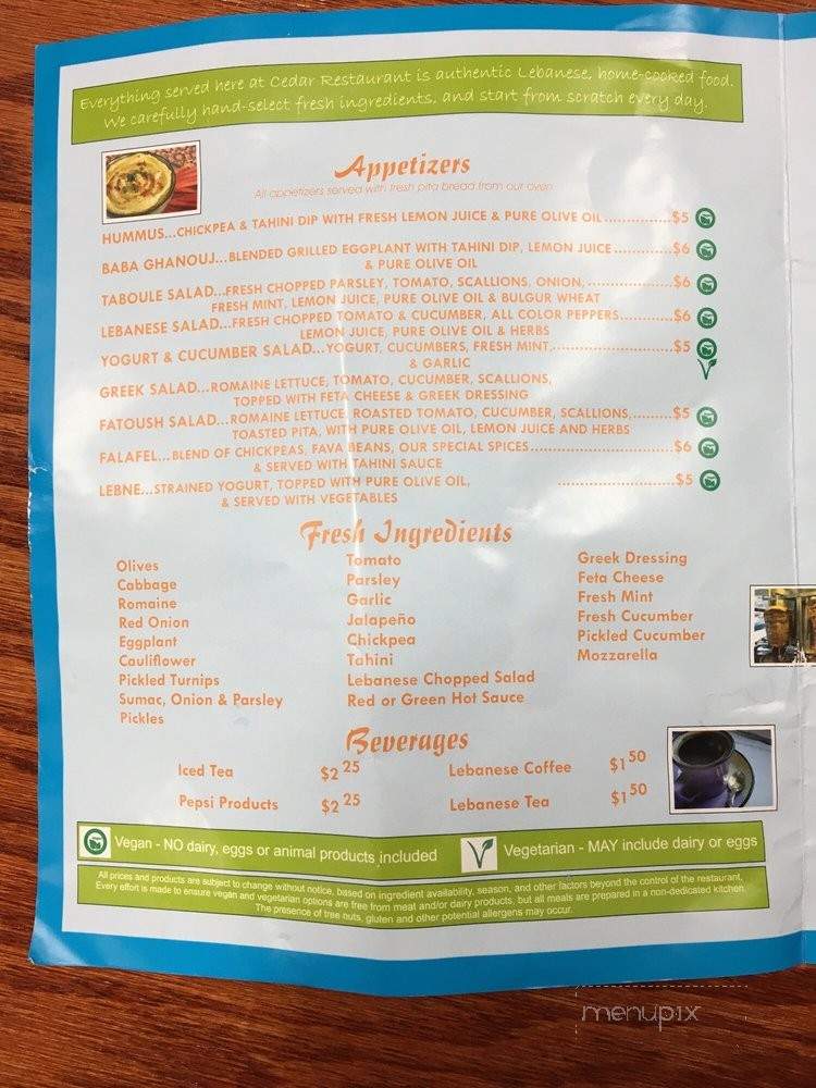 Cedar Mediterranean Restaurant - Rochester, NY menu_pic