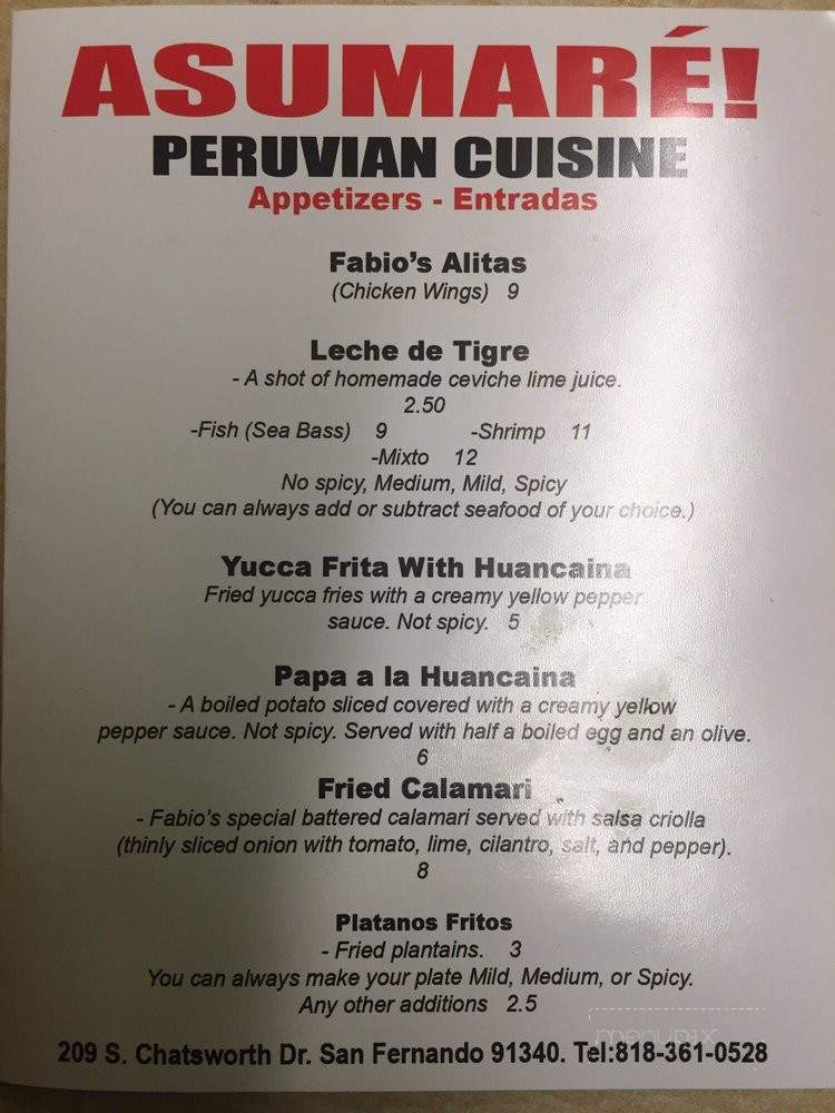 Asumare - San Fernando, CA menu_pic
