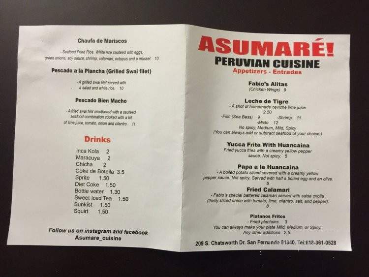 Asumare - San Fernando, CA menu_pic