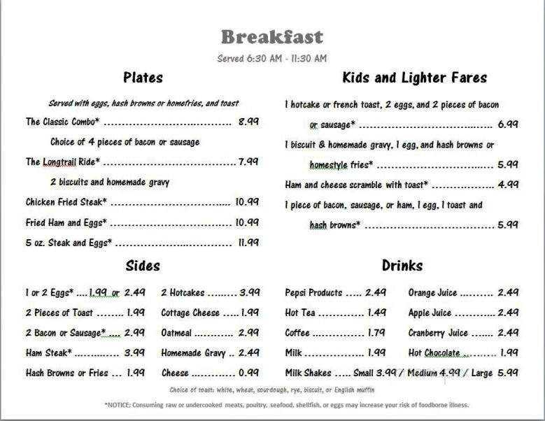 Jenny's Barnhouse - Roy, WA menu_pic