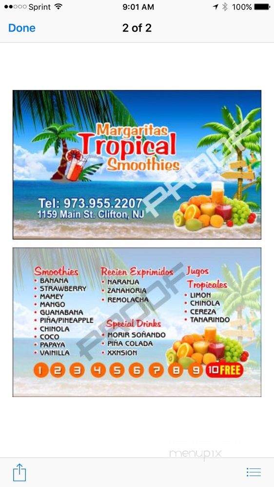 Margarita's Tropical - Clifton, NJ menu_pic