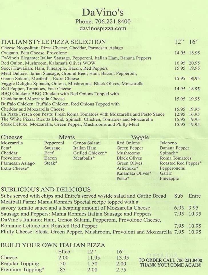 Davinos - Columbus, GA menu_pic