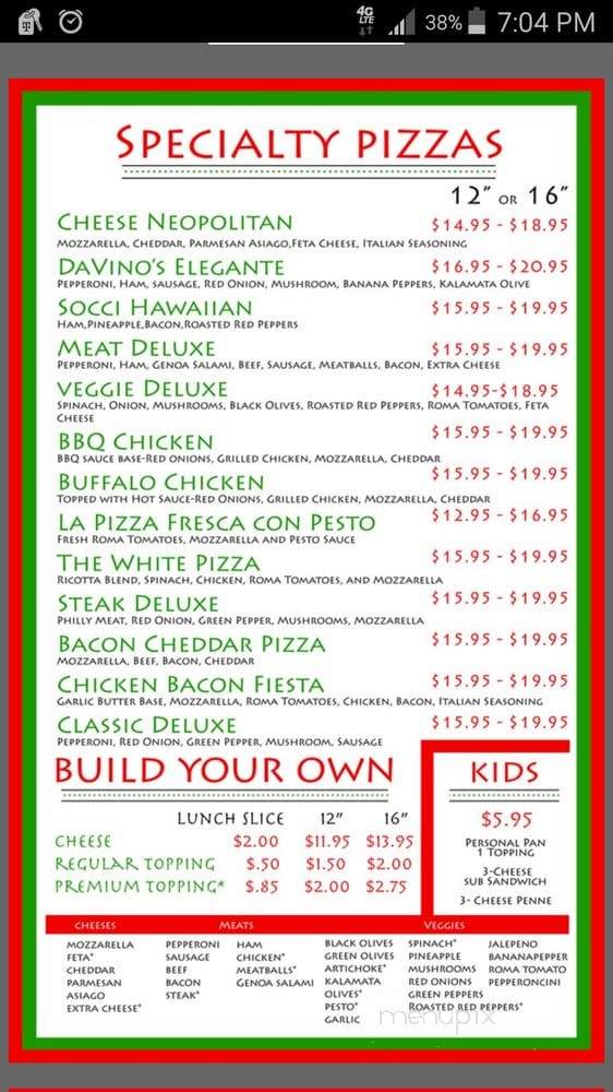 Davinos - Columbus, GA menu_pic