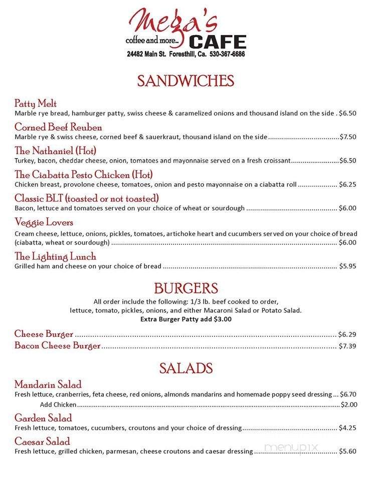 Mega's Cafe - Foresthill, CA menu_pic