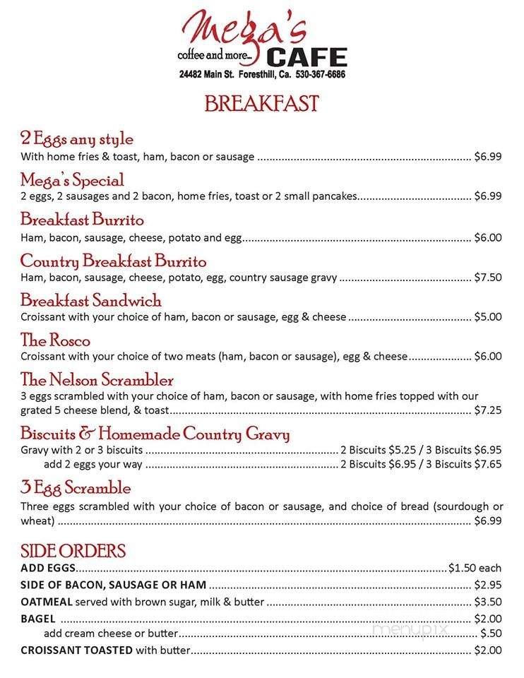 Mega's Cafe - Foresthill, CA menu_pic