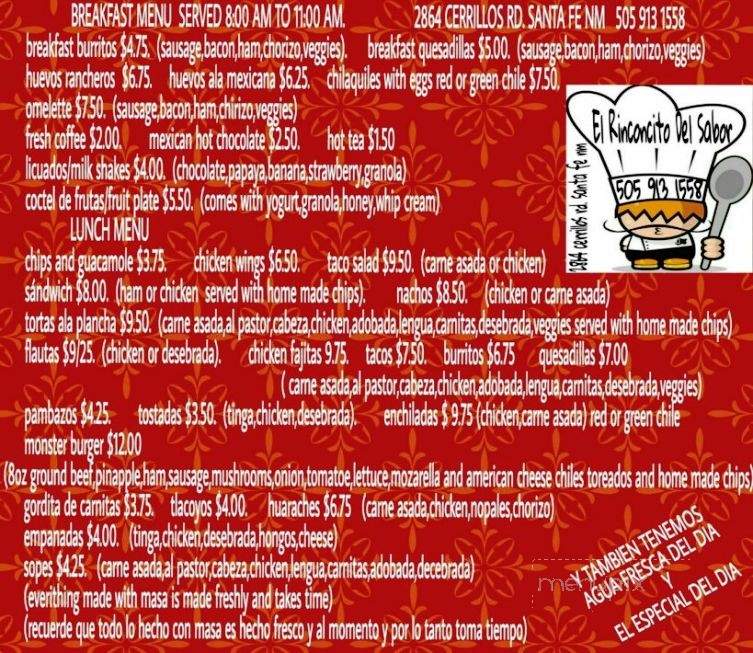 El Rinconcito Del Sabor - Santa Fe, NM menu_pic