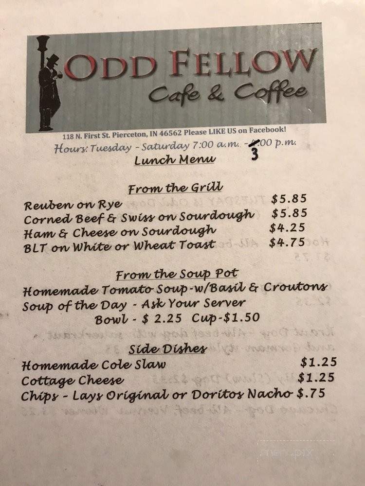 Odd Fellow Cafe - Pierceton, IN menu_pic